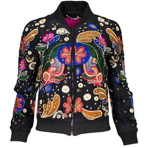 Alice and Olivia silk embroidered beaded bomber jacket